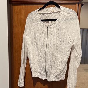 Mystree White Eyelet Bomber Jacket